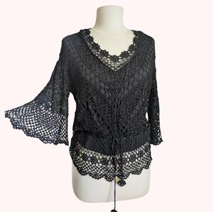 Elegant Black Lace Crochet Women Top